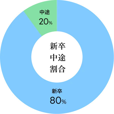 新卒中途割合 - 新卒80%、中途20%
